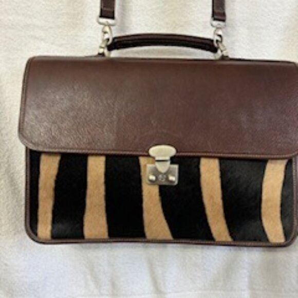 Terrida tobacco leather and pony hair (black and tan) briefcase Made in Italy - Picture 1 of 8